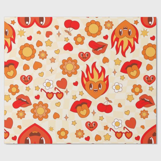 1960 flammende Pop-Kunstvalentinen flammen Feuerle Geschenkpapier (Flach)