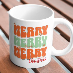 1960 Retro Groovy Orange Merry Christmas Boho Name Tasse