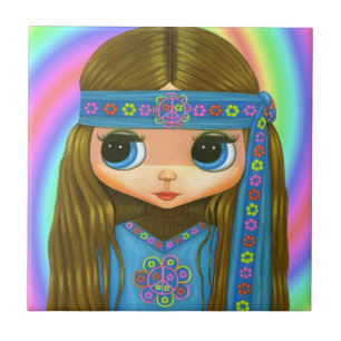 1960er, 1970er Big Eye Hippie Chick in Blue Fliese