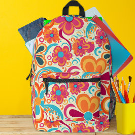 1960er 1970er Groovy Farbige Flower Power Bedruckter Rucksack