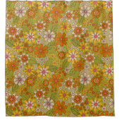 1960er, 1970er Jahre, grün & orange Retro floral Duschvorhang (Vorderseite)