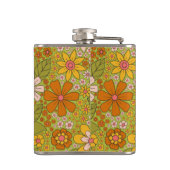 1960er, 1970er Jahre, grün & orange Retro floral Flachmann (Rückseite)