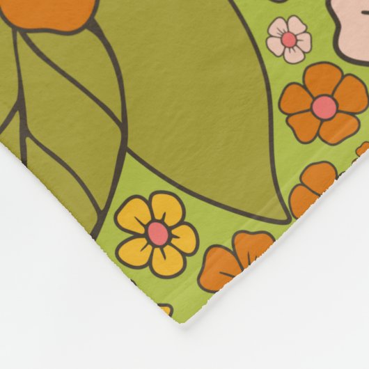 1960er, 1970er Jahre, grün & orange Retro floral Fleecedecke (Ecke)