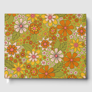 1960er, 1970er Jahre, grün & orange Retro floral Gästebuch