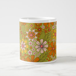 1960er, 1970er Jahre, grün & orange Retro floral Jumbo-Tasse