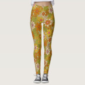 1960er, 1970er Jahre, grün & orange Retro floral Leggings (Vorderseite)