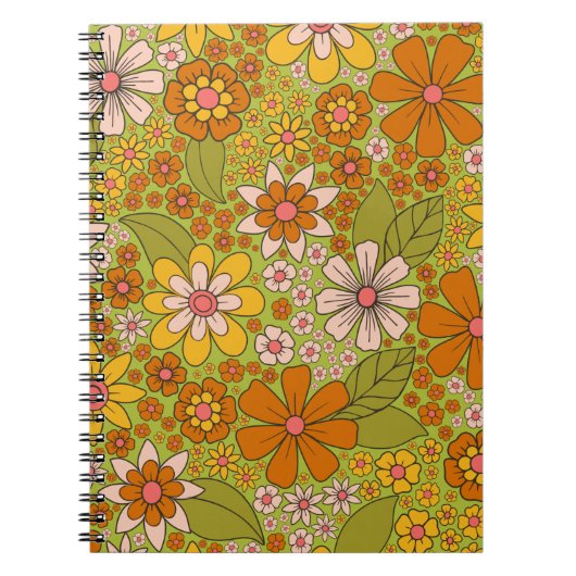 1960er, 1970er Jahre, grün & orange Retro floral Notizblock (Vorderseite)