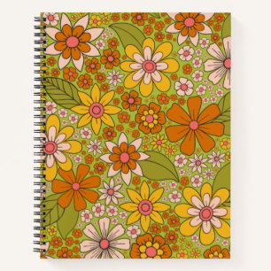 1960er, 1970er Jahre, grün & orange Retro floral Notizblock