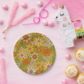 1960er, 1970er Jahre, grün & orange Retro floral Pappteller (Party)