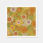 1960er, 1970er Jahre, grün & orange Retro floral Serviette (Vorderseite)
