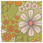1960er, 1970er Jahre, grün & orange Retro floral Stoff (Nahaufnahme)