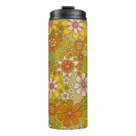 1960er, 1970er Jahre, grün & orange Retro floral Thermosbecher