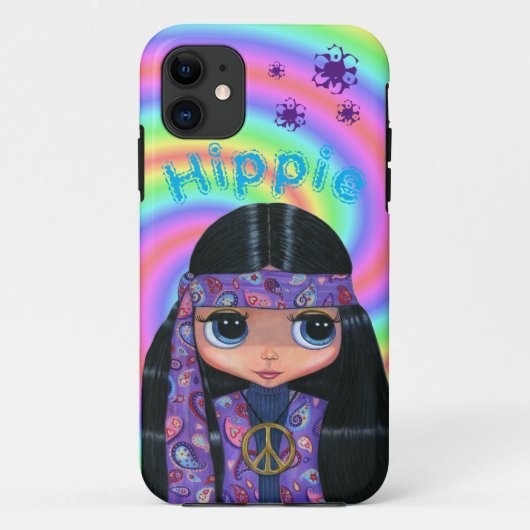 1960er, 1970er Lila Paisley Hippie Chick Big Eyes Case-Mate iPhone Hülle (Rückseite)