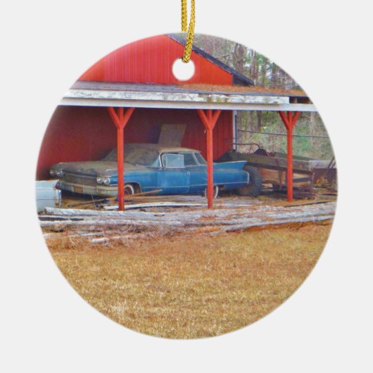 1960er BLUE CADILLAC DEVILLE Oldtimer Keramikornament (Vorne)