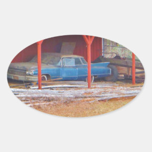 1960er BLUE CADILLAC DEVILLE Oldtimer Ovaler Aufkleber