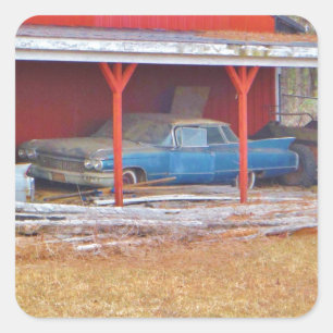 1960er BLUE CADILLAC DEVILLE Oldtimer Quadratischer Aufkleber