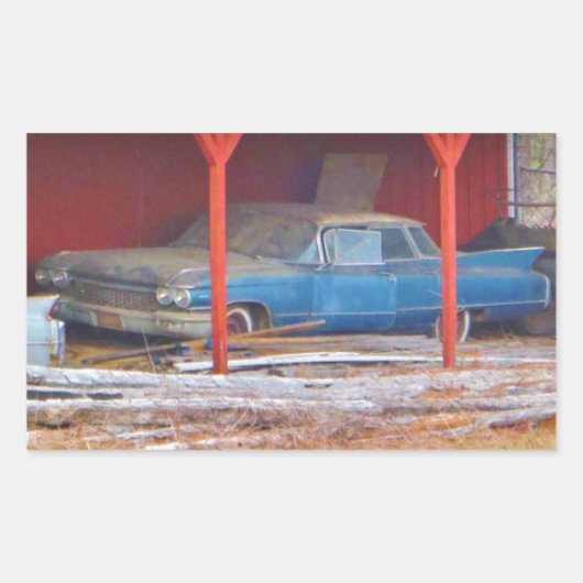 1960er BLUE CADILLAC DEVILLE Oldtimer Rechteckiger Aufkleber (Vorderseite)