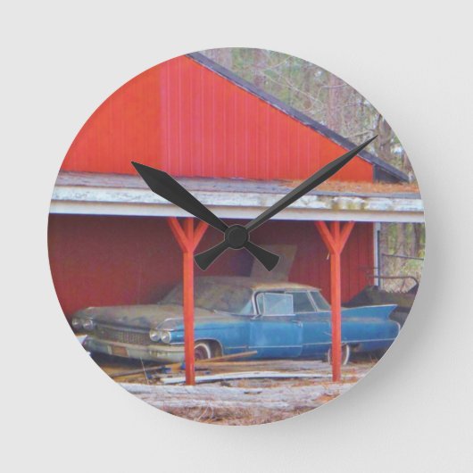1960er BLUE CADILLAC DEVILLE Oldtimer Runde Wanduhr (Vorderseite)