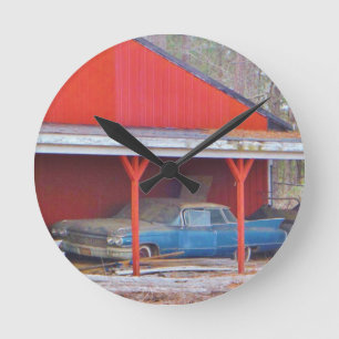 1960er BLUE CADILLAC DEVILLE Oldtimer Runde Wanduhr
