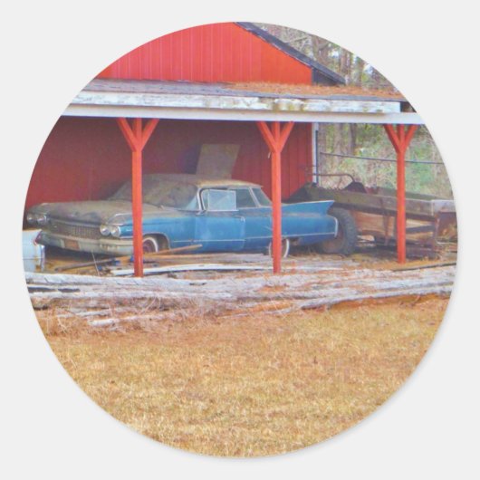 1960er BLUE CADILLAC DEVILLE Oldtimer Runder Aufkleber (Vorderseite)