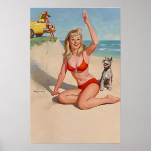 1960er Elvgren Pin-Up-Strandposter Sommer-Spaß Poster