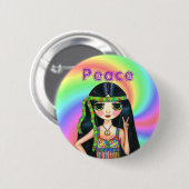 1960er-Friedenssignatur-Hippie-Mädchen mit Headban Button (Vorne & Hinten)