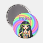 1960er-Friedenssignatur-Hippie-Mädchen mit Headban Magnet (Vorderseite/Rückseite)