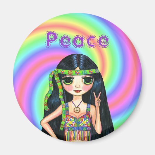 1960er-Friedenssignatur-Hippie-Mädchen mit Headban Magnet (Vorne)