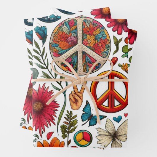 1960er Hippie Couple Blume Child Peace & Liebe art Geschenkpapier Set (Beispiel)