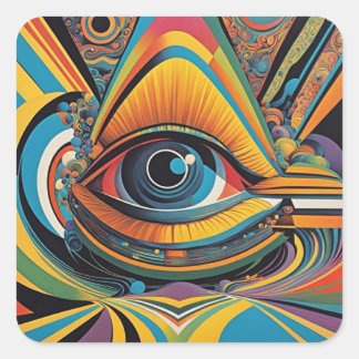 1960er Horror Vacui psychedelische Kunstwerke Quadratischer Aufkleber