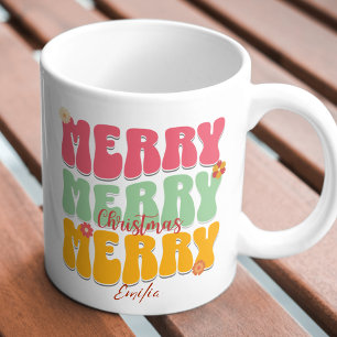 1960er Retro Groovy Rosa Frohe Weihnachten Boho Na Tasse