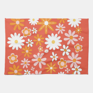 1960er Retro Orange Flower Power Küche Geschirrtuch