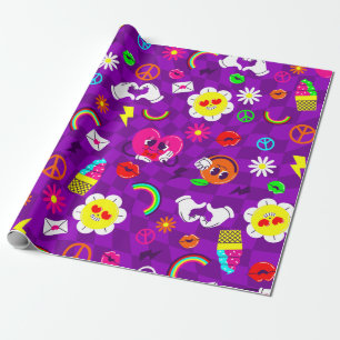 1960er Valentins-Friedenszeichen Groovy Regenbogen Geschenkpapier