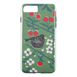 1960er Vogelkirsche Vintage Barkcloth-Handyhülle iPhone 8 Plus/7 Plus Hülle