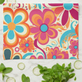 1960s 1970s Groovy Colorful Flower Power Geschirrtuch (Gefaltet)