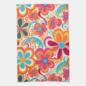 1960s 1970s Groovy Colorful Flower Power Geschirrtuch (Vertikal)