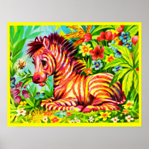 1960s colorful zebra poster
