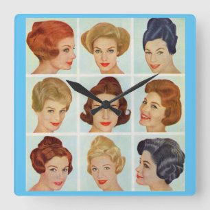 1960s hairstyles grid quadratische wanduhr