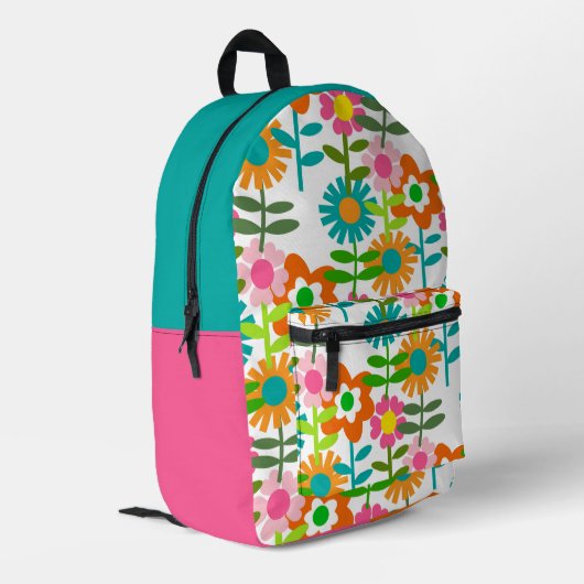 1960's Style Flowers Bedruckter Rucksack (Rückseitige Ecke links)