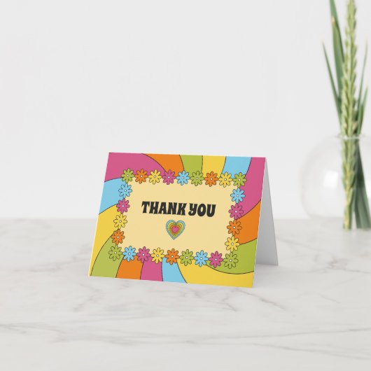 1960s Themed Flowers, Waves and Hearts Dankeskarte (Vorderseite)