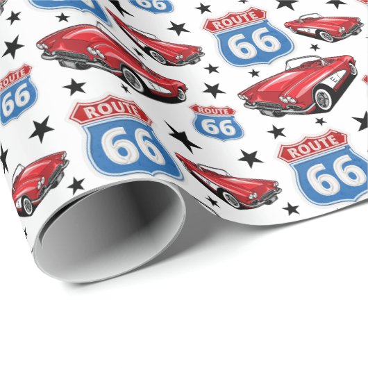 1961 C1 Red Classic Sports Car Retro Route 66 Zeic Geschenkpapier (Rolleneckpunkt)