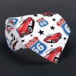 1961 C1 Red Classic Sports Car Retro Route 66 Zeic Krawatte<br><div class="desc">1961 Red Classic Sports Car mit Retro Route 66 Highway Sign - mit einem hellen römischen roten Cabrio Vintage Car</div>