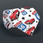 1961 C1 Red Classic Sports Car Retro Route 66 Zeic Krawatte<br><div class="desc">1961 Red Classic Sports Car mit Retro Route 66 Highway Sign - mit einem hellen römischen roten Cabrio Vintage Car</div>