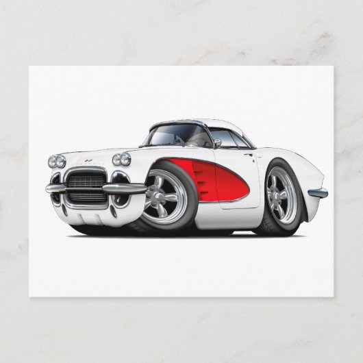 1961 Corvette White-Red Car Postkarte (Vorderseite)