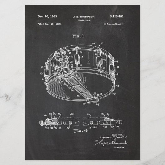 1962 Snare Drum - Patent Draw Menükarte (Vorderseite)