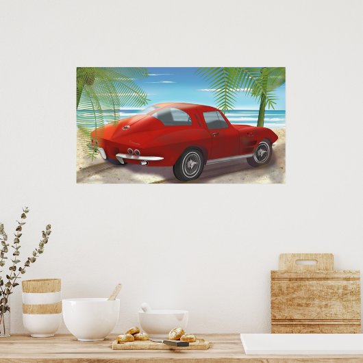1963 Zeichnend Corvette Beach Scene Poster (Küche)