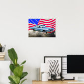 1964 Chevrolet Impala Auto und amerikanische Flagg Poster (Heimbüro)