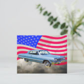 1964 Chevrolet Impala Auto und amerikanische Flagg Postkarte (Stehend Vorderseite)