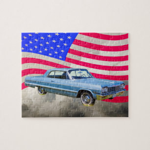 1964 Chevrolet Impala Auto und amerikanische Flagg Puzzle