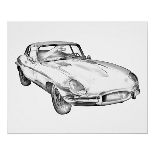 1964 Jaguar XKE Antique Sports Car Illustration Poster (Vorderseite)